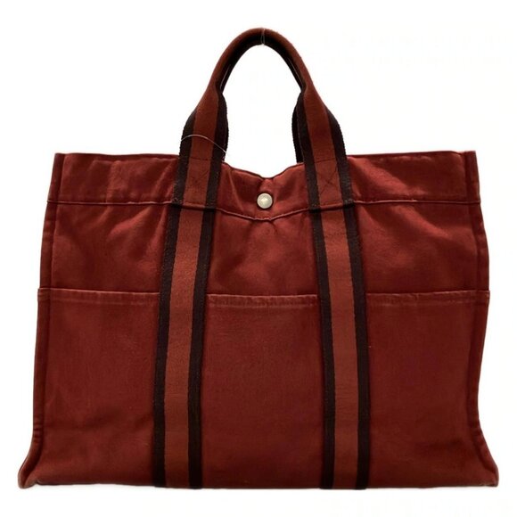 Auth HERMES Fourre Tout Tote PM - Red Canvas Tote Bag - Picture 2 of 11